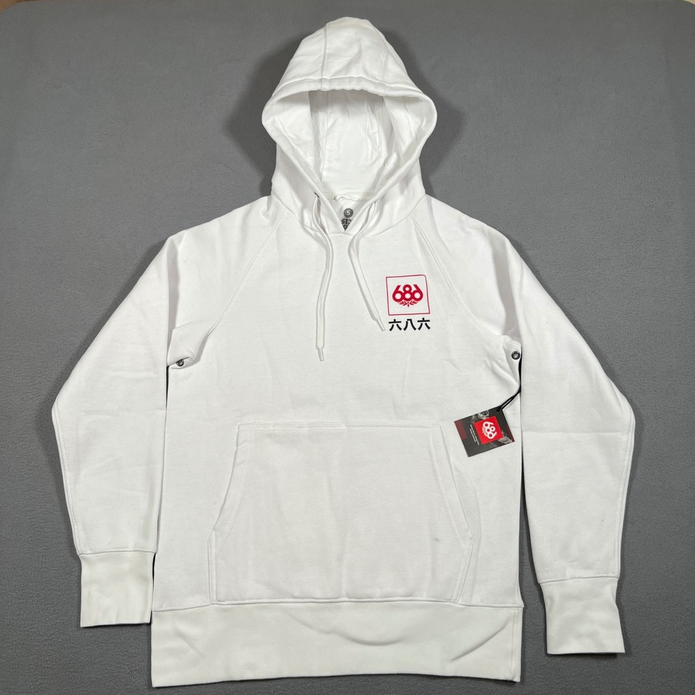 686 Hoodie Mens Small White Global Pullover Hoody Six Eight Six Sweatshirt NWT